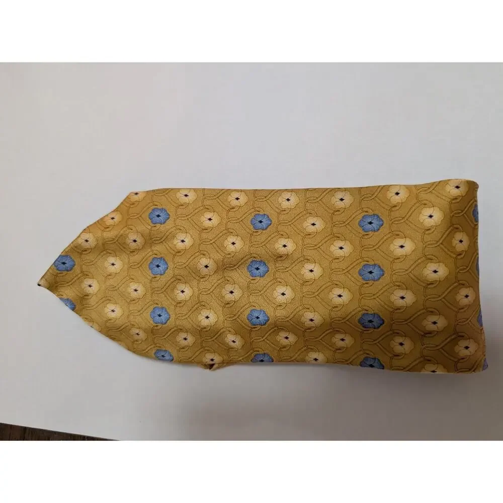 Jos. A. Bank NEW Men's 100% Silk Tie Yellow Blue Floral Pattern Made in Italy